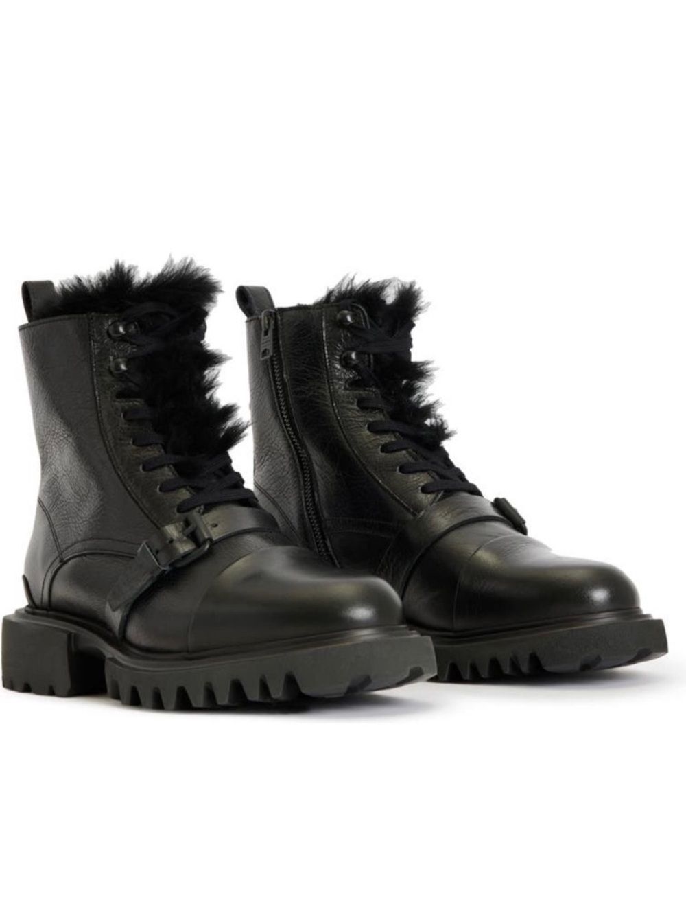 All Saints Tori Donita Black leather and shearling faux fur boots size 41/ 11